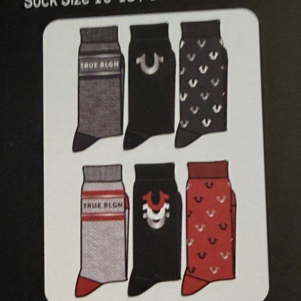 True Religion 6-Pack Crew Socks with silver threads for shoe size 8-12.5 NWT